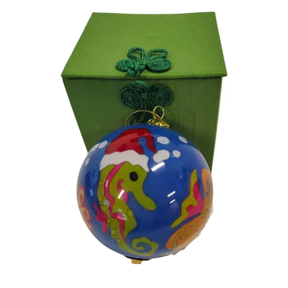 Pier 1 Li Bien Tropical Seahorse Kissing Fish Glass Ball Christmas Ornament 2008